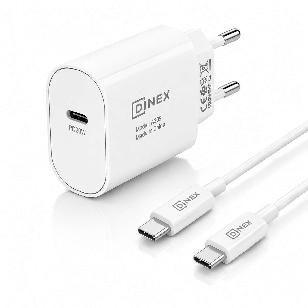 Chargeur Rapide DINEX A309 PD 20W USB-C + Câble USB-C vers USB-C