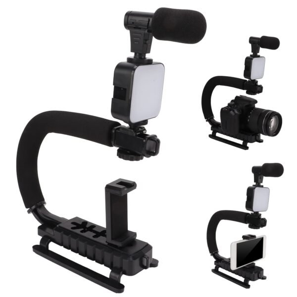 Stabilisateur de Caméra Vidéo Portable avec Microphone à Lumière LED
