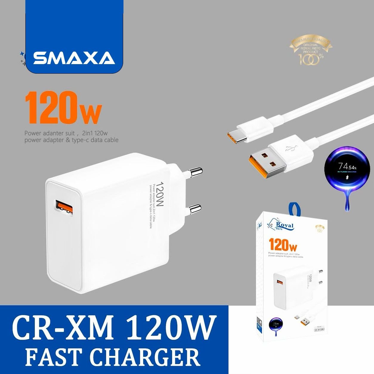 Chargeur 120W Fast charge avec cable USB to Type C