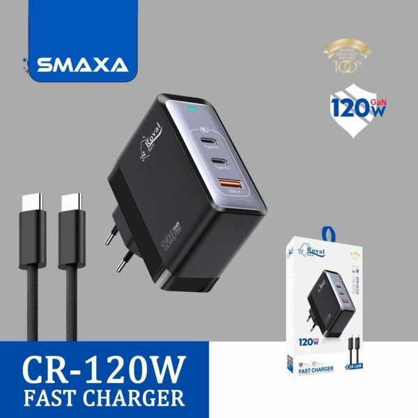 Chargeur GaN VIP 120W avec cable Type C to Type C - 1port USB + 2Ports Type C