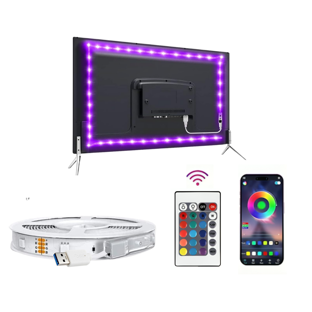 LED Téléviseur et deco 5m avec Contrôle Dual via Télécommande etApp