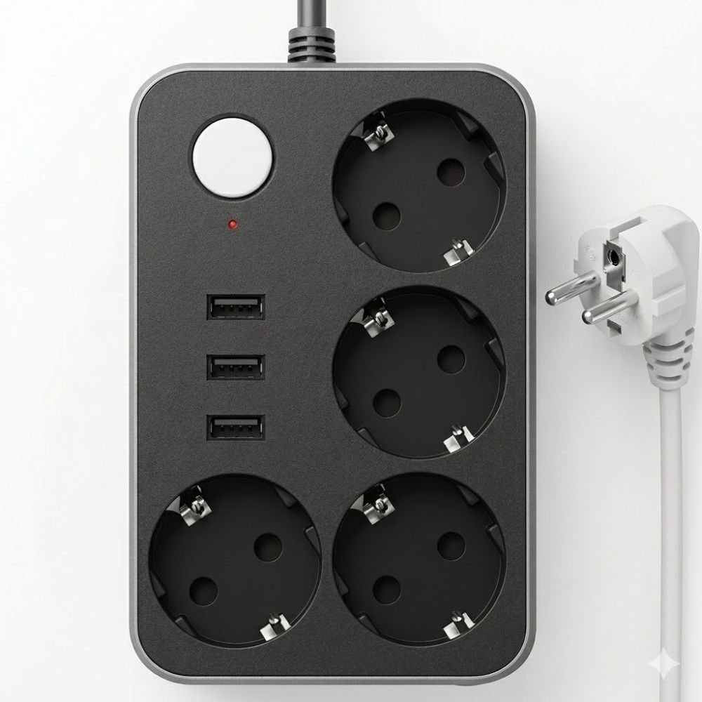 Prise Multiprise Lucky Hawk 4 Sorties avec 3 Ports USB – Puissance et Charge Rapide Intégrées