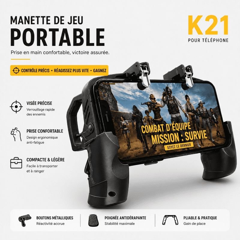 Manette de Jeu Portable k21 pour Smartphone avec Déclencheurs – Contrôle Précis et Confort Ergonomique