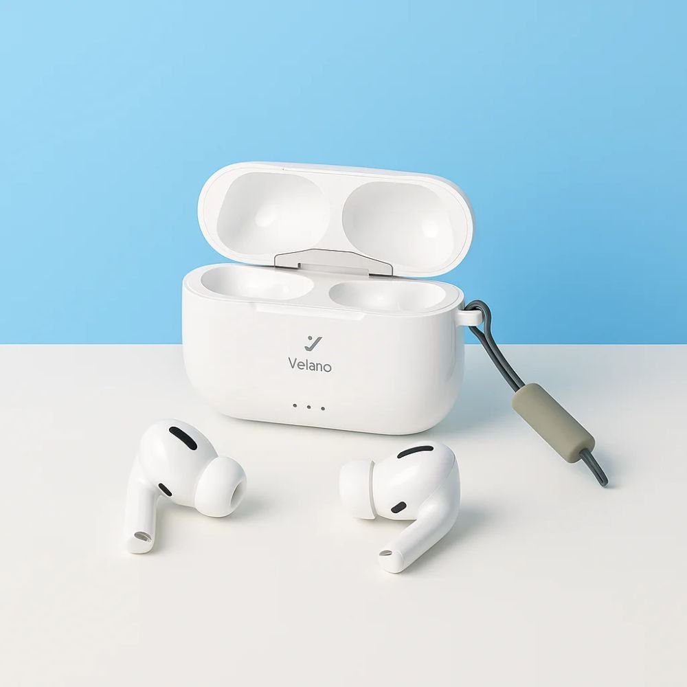 Ecouteurs Sans Fil Velano R-PRO3 Blanc – ANC, Bluetooth 5.3, Boîtier Rechargeable, Son DSP HD