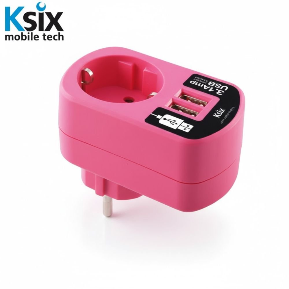 Chargeur Mural Ksix Double USB 3.1A – Rose (Prise EU)