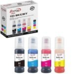 Boston Pack de 4 Bouteilles d’Encre 70ml – Compatible Epson Ecotank 103 (Noir, Cyan, Magenta, Jaune)