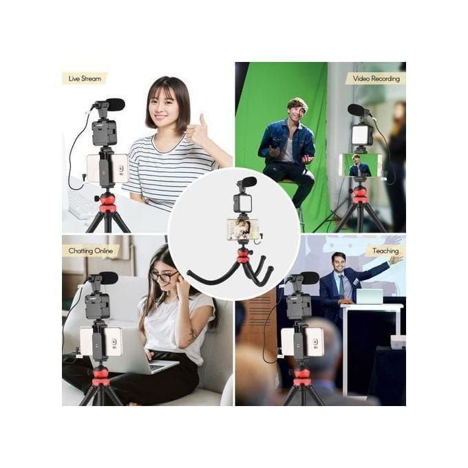 Kits de Vlog, trépied+Microphone+lumière LED+télécommande