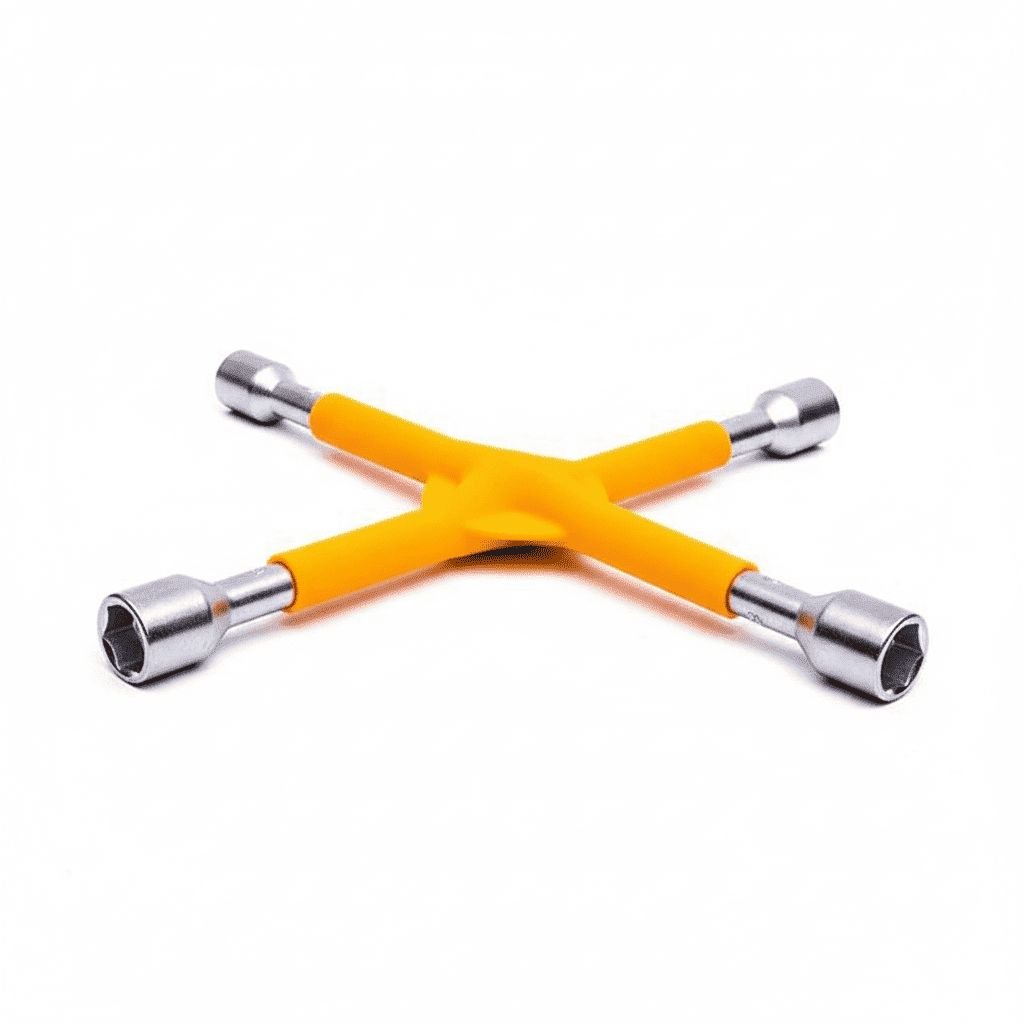 Clé en Croix 4 Douilles 17 / 19 / 21 / 23 mm – Outil Robuste pour Roues de Voiture