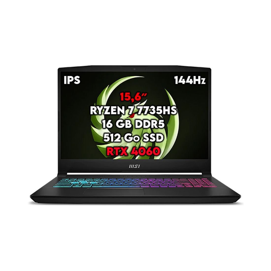 PC PORTABLE MSI BRAVO 15 C7VFK RYZEN 7 7735HS 2X8GB 512GB NVME PCIE SSD GEN4X4 RTX 4060 8GB 15.6" FHD 144HZ IPS