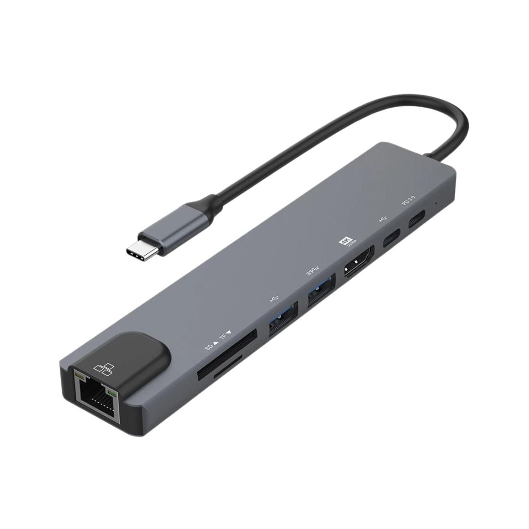 8-in-1 Docking Station USB-C to HDTV, PD, 2 USB, TYPE -C , SD, RJ45