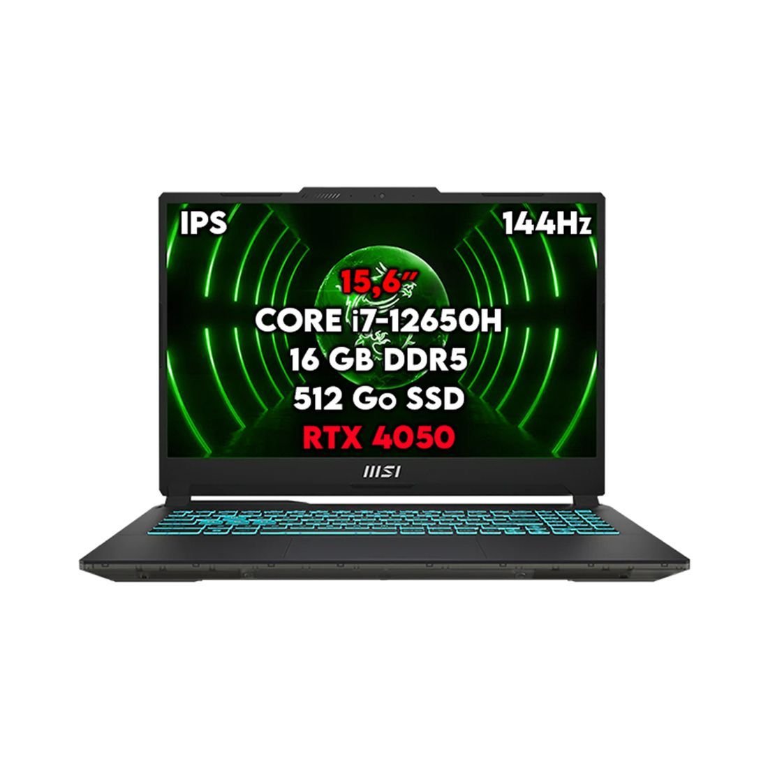 PC PORTABLE MSI CYBORG 15 A12VE I7-12650H 2X8GB 512GB NVME PCIE SSD GEN4X4 RTX 4050 6GB 15.6" FHD 144HZ IPS