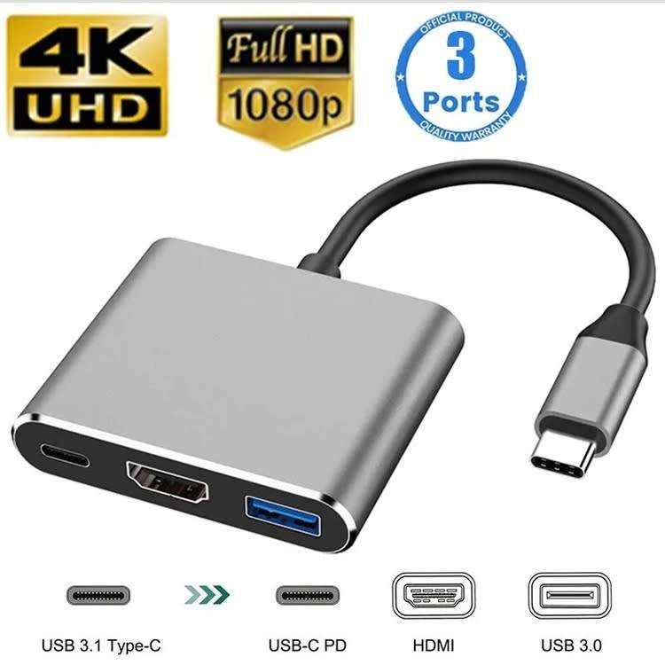 Adaptateur 3in1- Hub Type-C 3.0 vers HDMI 4K + USB C PD + USB 3.0