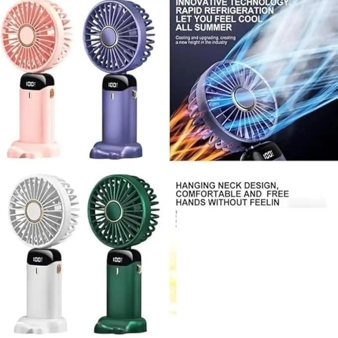 Mini Ventilateur Portable Rechargeable USB Avec Écran LED - Tour De Cou Et Support Téléphone - Couleur Aléatoire