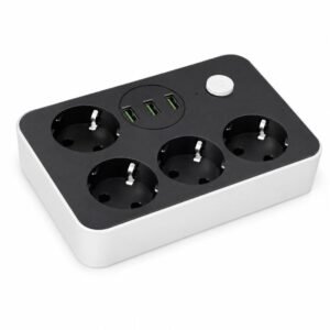 Bloc Multiprise 4 Prises avec 3 Ports USB, Blanc et Noir