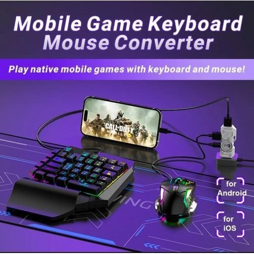 Gaming Mobile 5-en-1 (Bluetooth + Filaire) avec Clavier, Souris, Adaptateur et Support