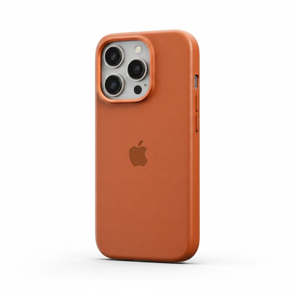 Coque en cuir pour iPhone 15 Pro Max – Orange Brûlé
