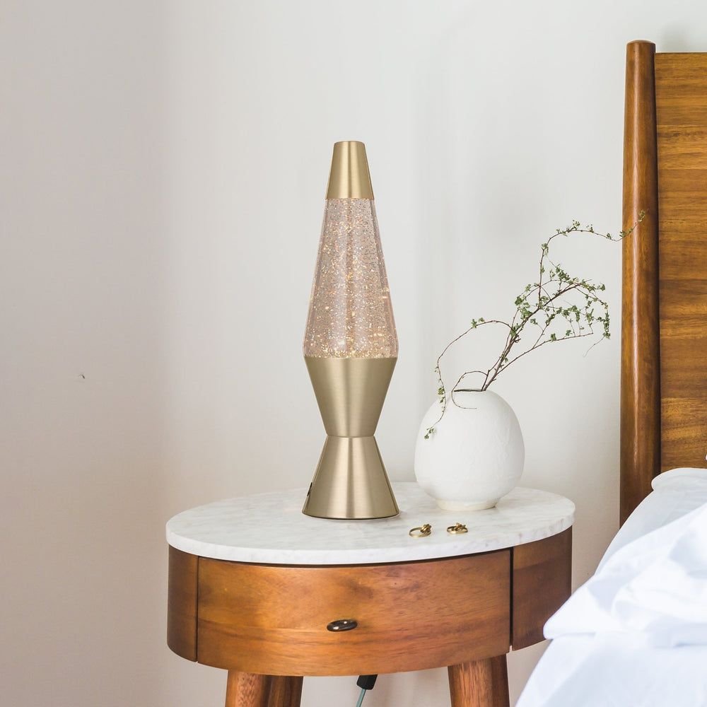 Lampe à lave « Bullet » avec paillettes et base chromée