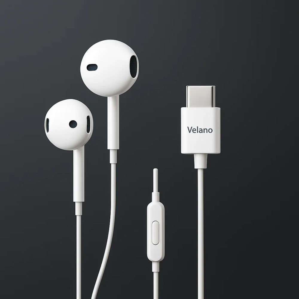 Écouteurs Velano VE-02 USB-C Blanc – Son Haute Définition & Micro Intégré