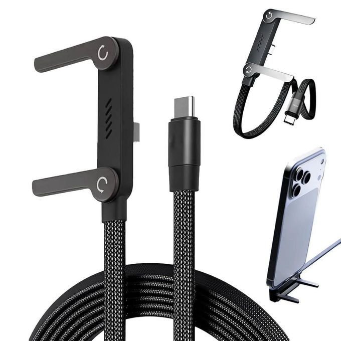 Câble de charge USB Type-C double fonction avec support invisible intégré tressé pour smartphones et tablettes